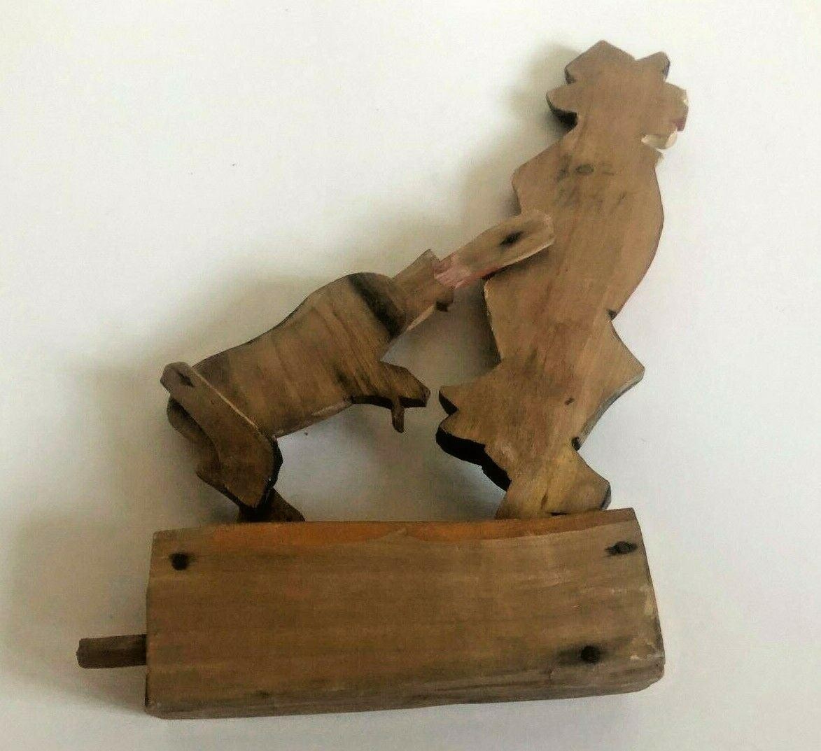 Vintage Painted Wood Carved Movable Man & Dog Pulling On Man’s Coat Figurine