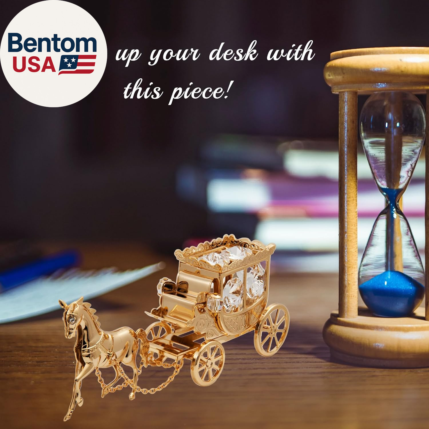 24K Gold Plated Horse Carriage Collectible – Crystal Figurine for Home Décor – T