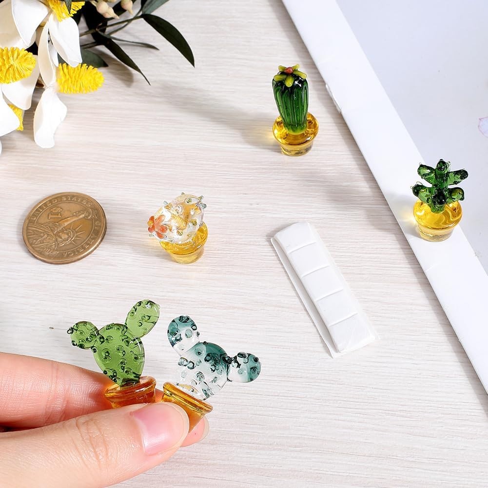 5PCS Mini Glass Cactus Figurines-HANDMADE-HANDBLOWN-NEW-SEALED-FAST SHIPPING