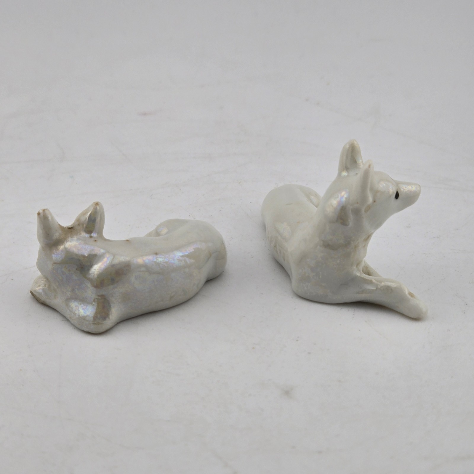 Vintage Iridescent Lusterware Dog Figurines Set of 2 Resting Poses Japan