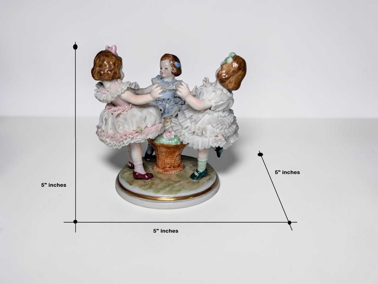 Irish Dresden Ring Around The Roses Porcelain Lace Figurine by Muller Volkstedt