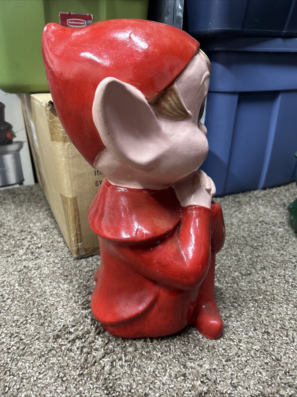 Vintage Ceramic Arnart Large RED ELF 15 Inch 1950s/1960s