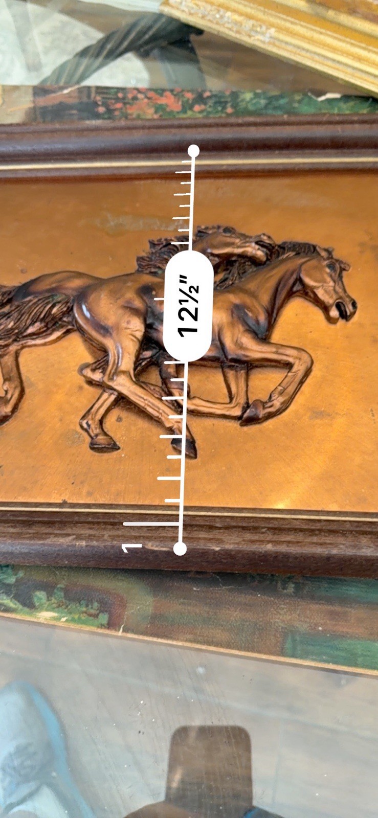 Framed Copper Equestrian Running Horses In Relief 16 X 13″ Professionally Frame