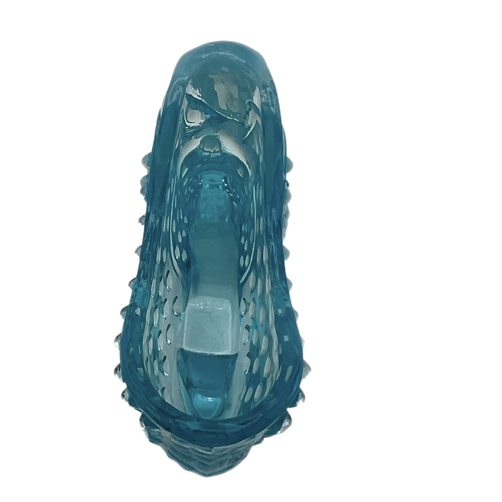 Vintage Aqua Blue Opalescent Hobnail Art Glass Cat Head Slipper Shoe Boot 5 1/2″