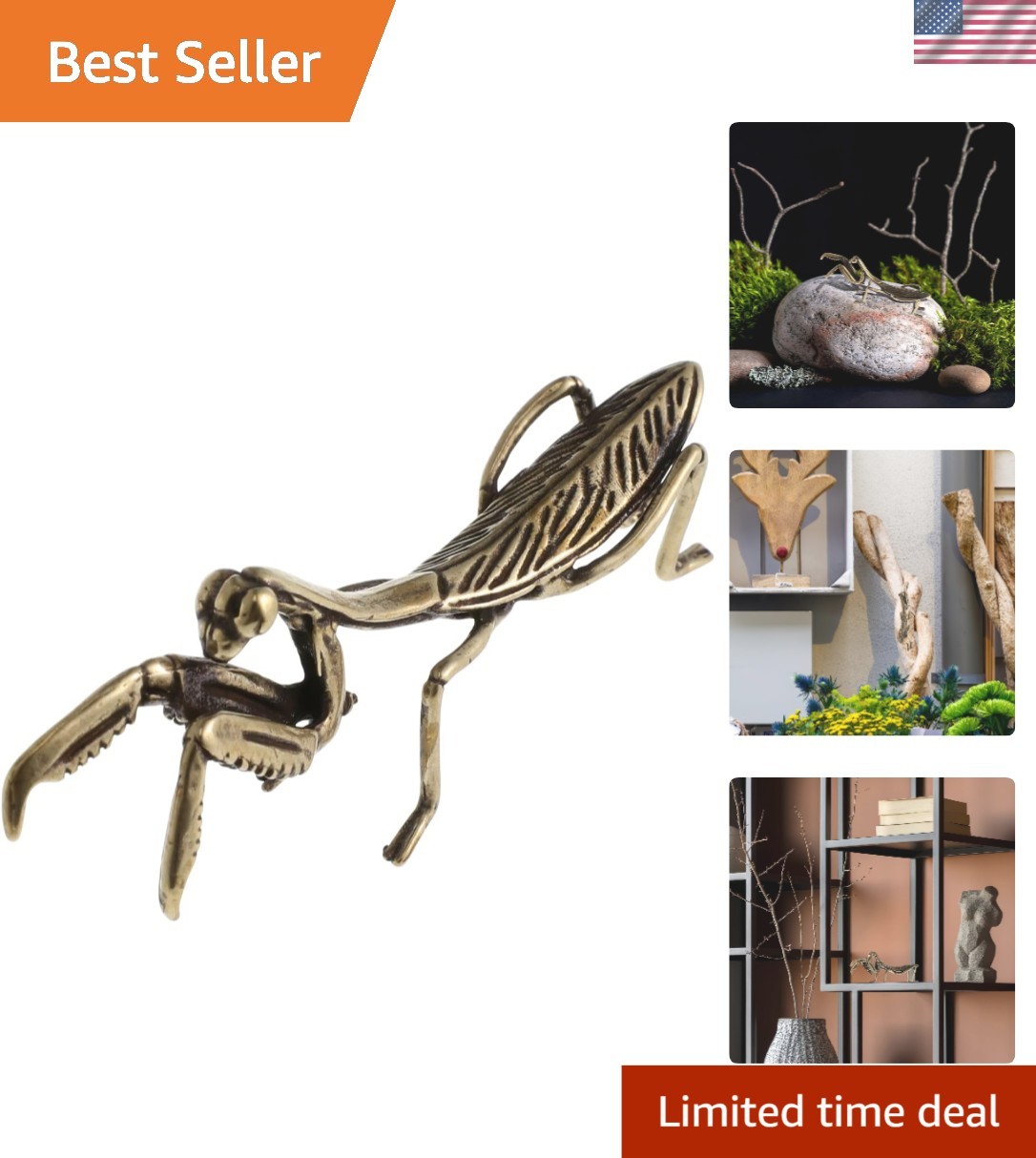 Intricate 2.83″ Golden Mantis Figurine – Perfect for Indoor & Outdoor Decor