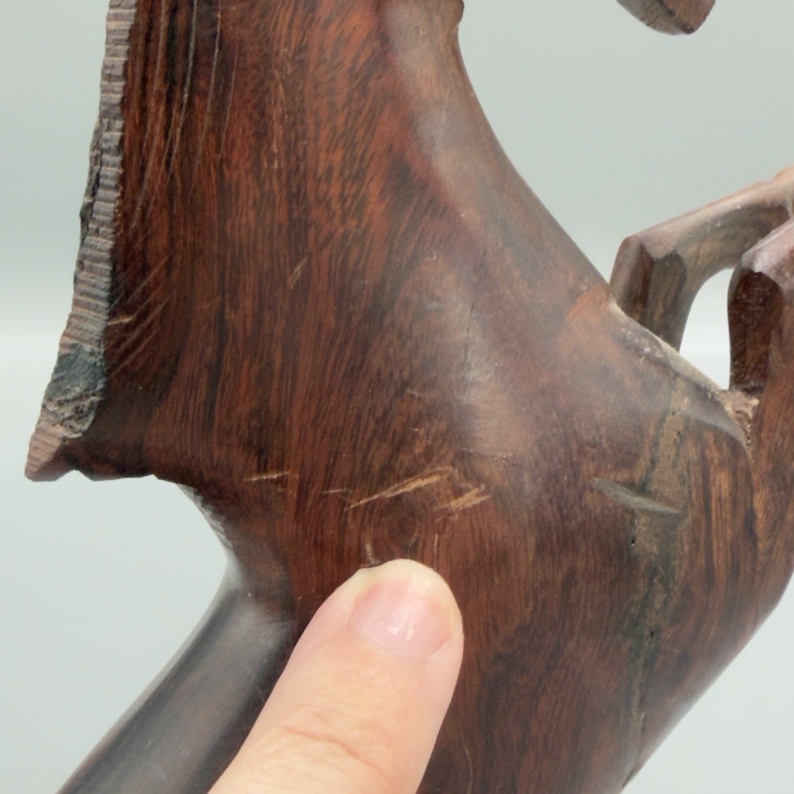 VTG Hand Carved Wood Rearing Horse Figurine 11.5” Heavy Folk Art Sculpture