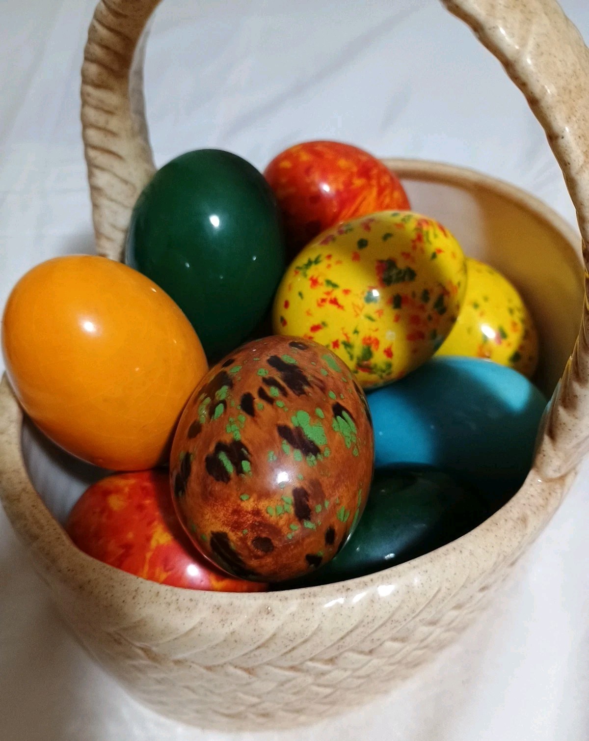 13 Pc Ceramic Easter Eggs Basket Flower Lot🏵️Speckled Glazed Decor Vintage 1979