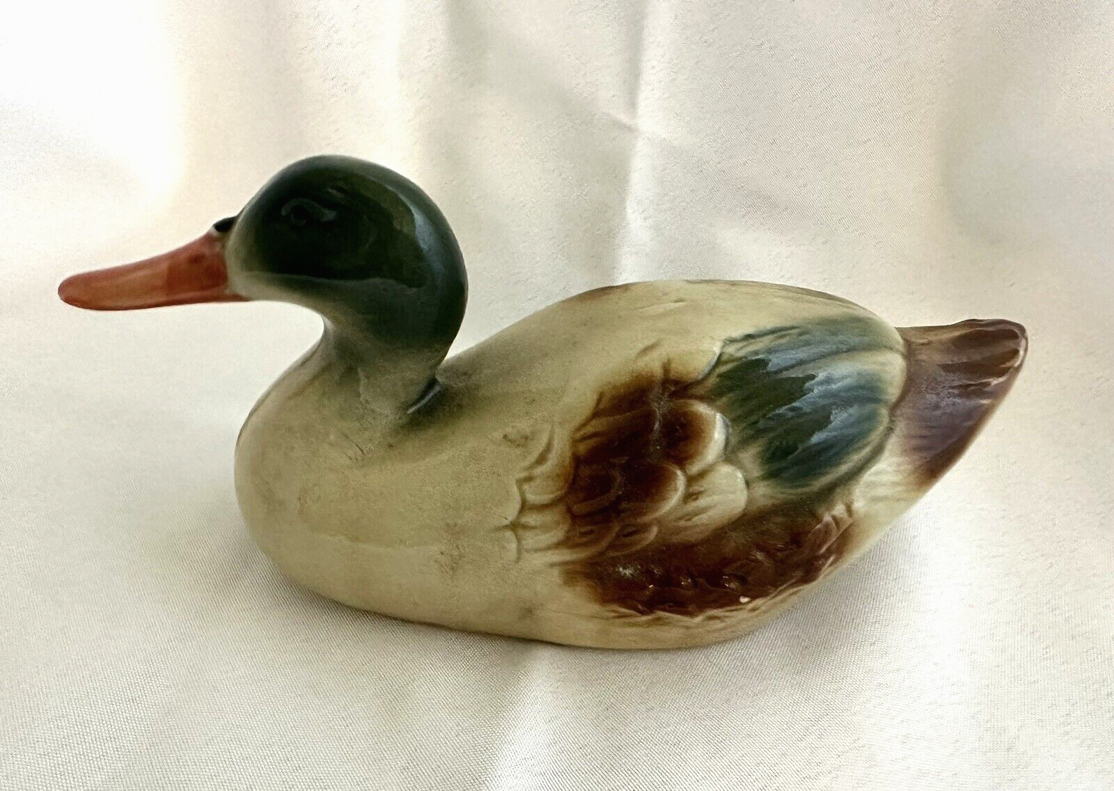Vintage Ceramic Mallard Duck Made In Brazil Mid Century Muted Colors 7.5″