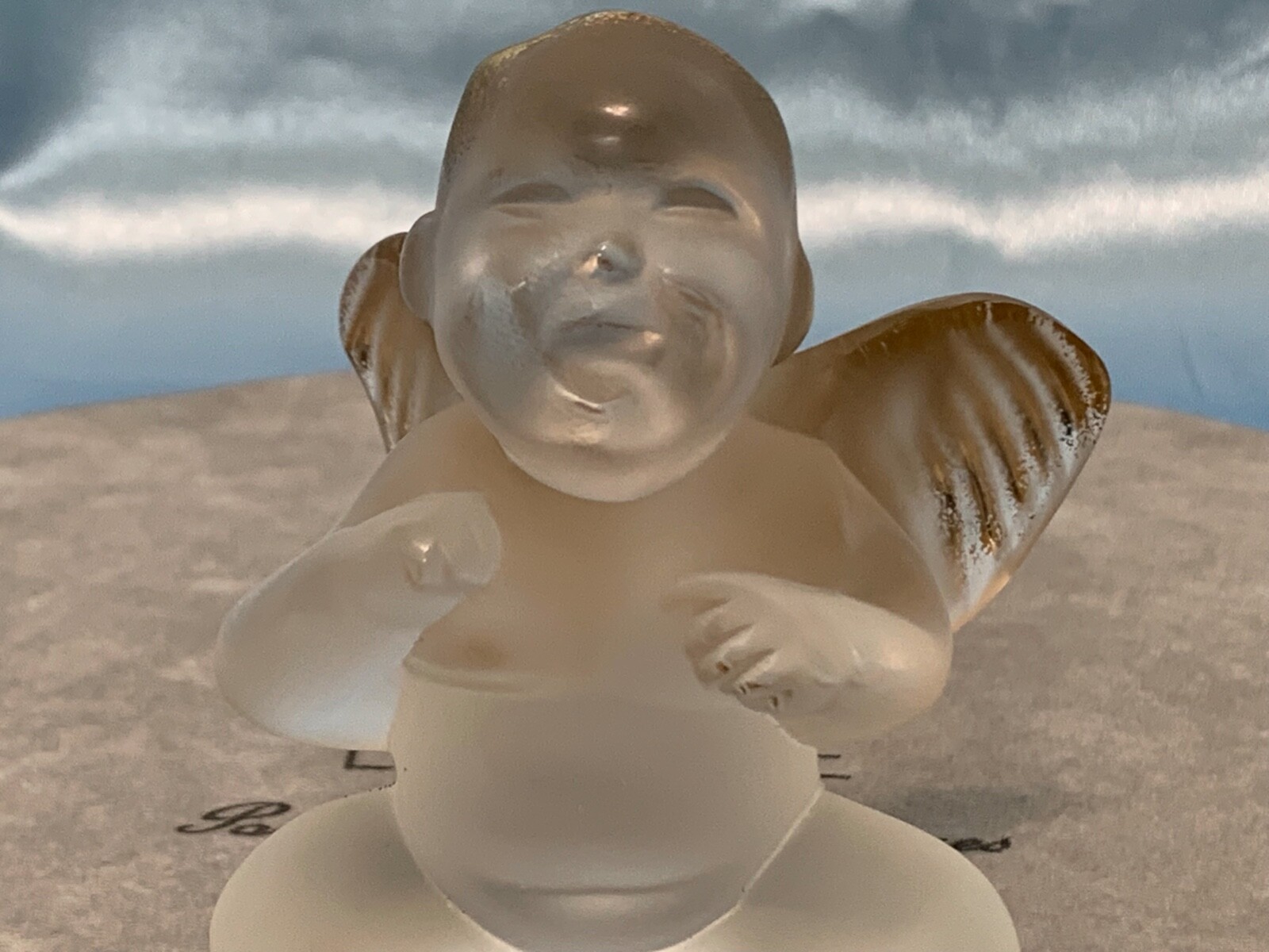 Rare Pair of Lalique Crystal Baby Angels Cherub Figurines Signed Glass France