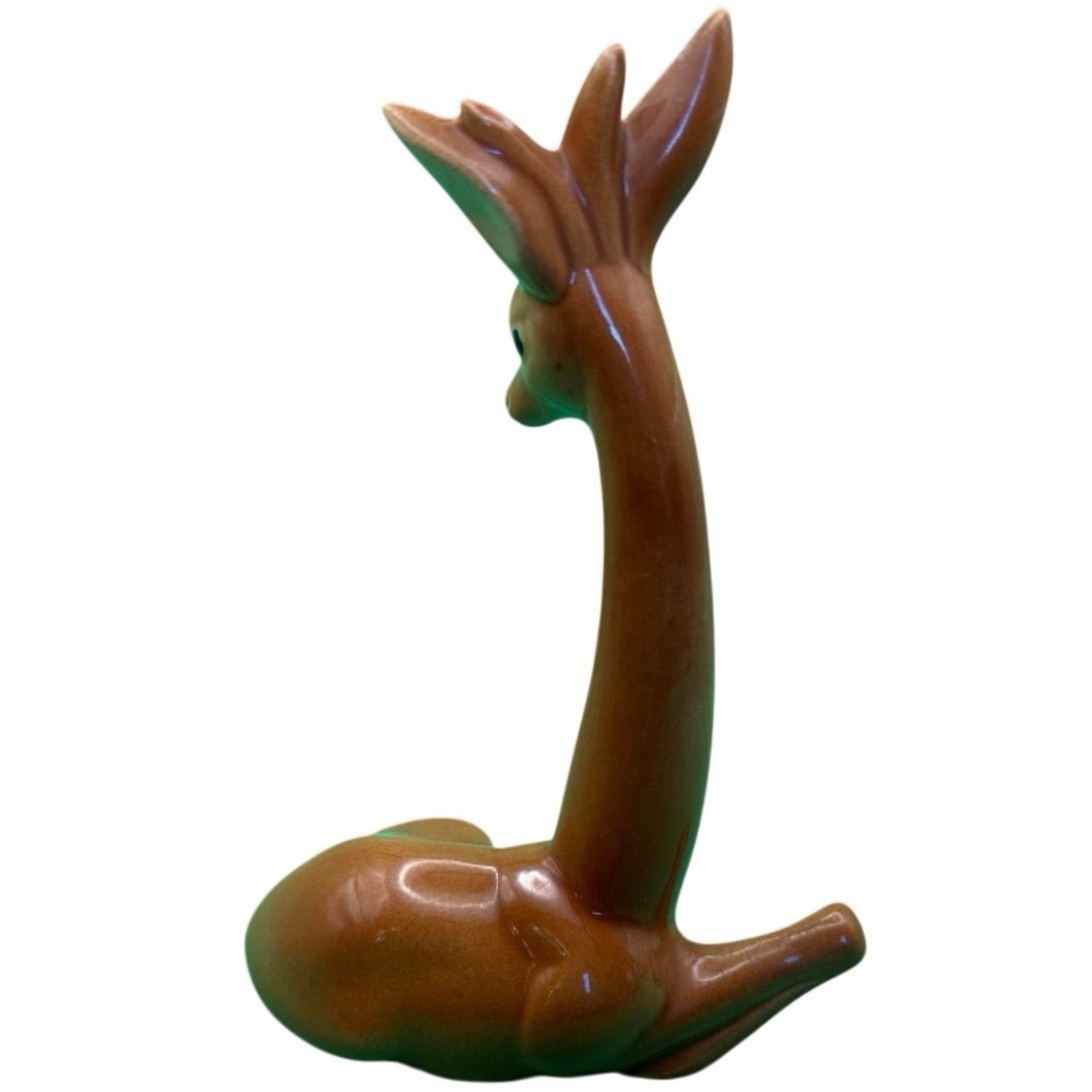 Mid-Century Ceramic Deer Figurine 7.75” • Long Neck • Made in Ark • The Ozarks