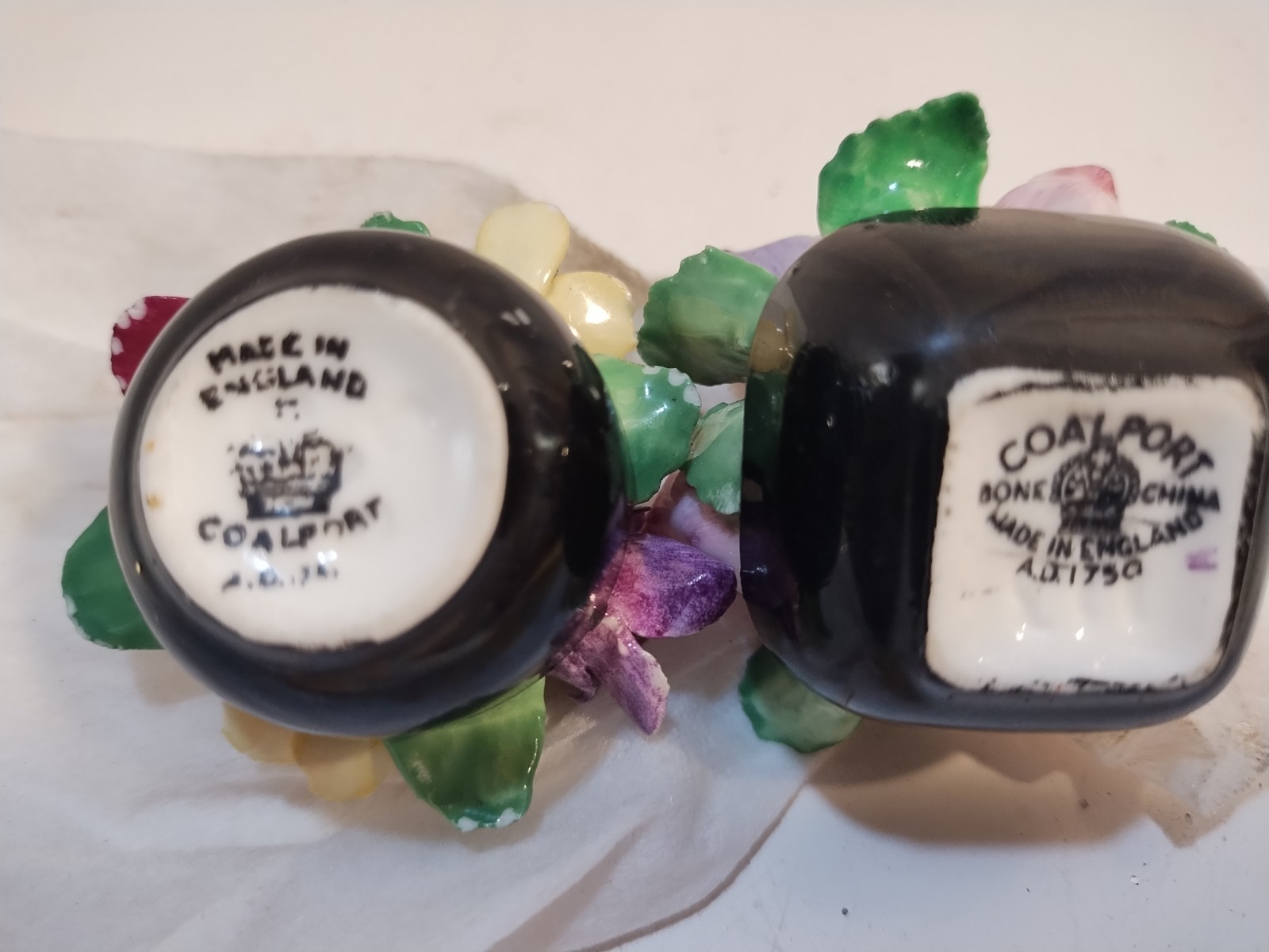 Antique Coalport Bone China Mini Potted Flower Bouquet 1.5”x2” England 2 Pc READ