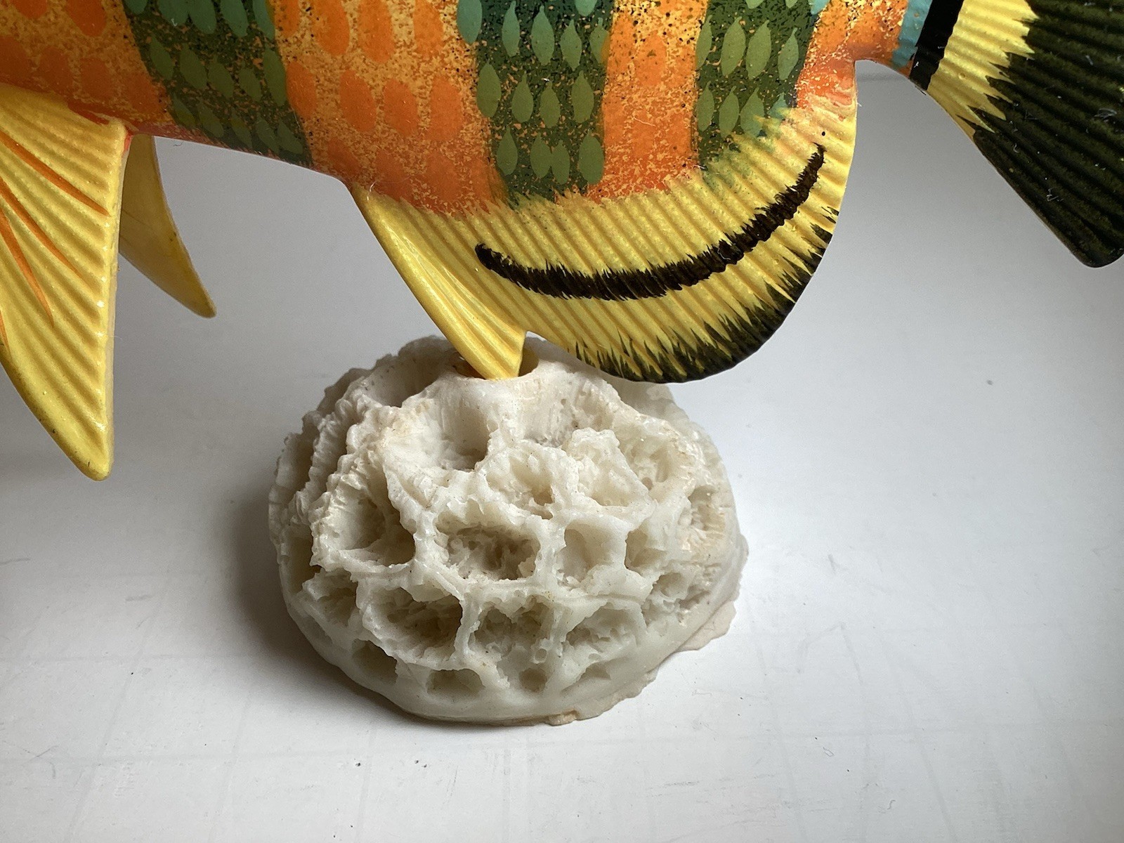 Two Handpainted Tropical Fish Figurines on Faux Coral Stands
