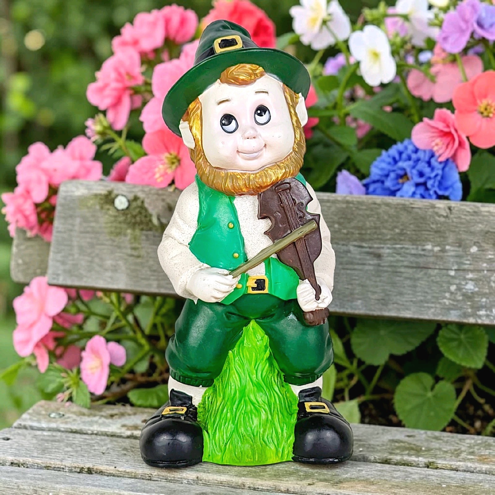 VTG Lucky Leprechaun W/Fiddle 1993 Art Line Hard Vinyl 9.5″ Blow Mold Figure