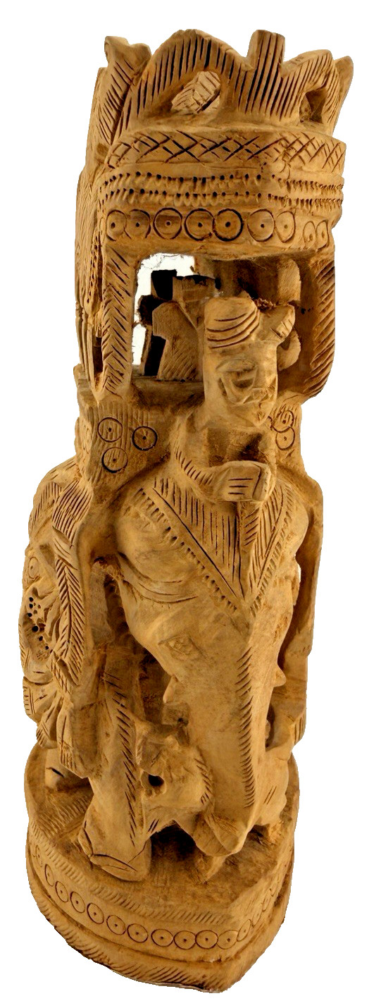Vtg Sandalwood Ambabari Royal Elephant Rider Hand Carved Temple Tower India