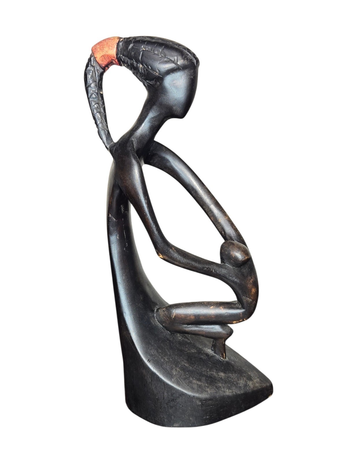 Vintage Modern Abstract Wood Carved Figure Statue Mother Child 13”
