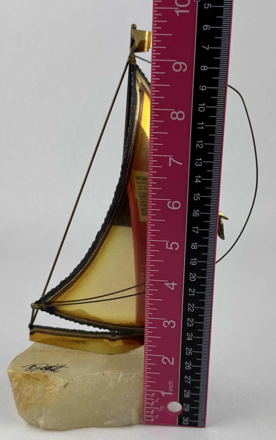 Copper Sailboat Sculpture Stone Base Metal Vintage 9.75″ Signed John DeMott MCM