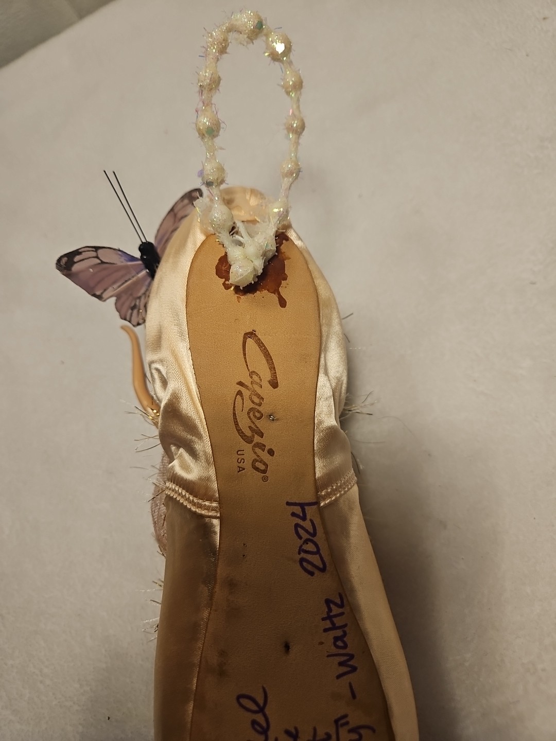 Decorative Point Shoe Ballerina Ornament With Butterfly Vintage