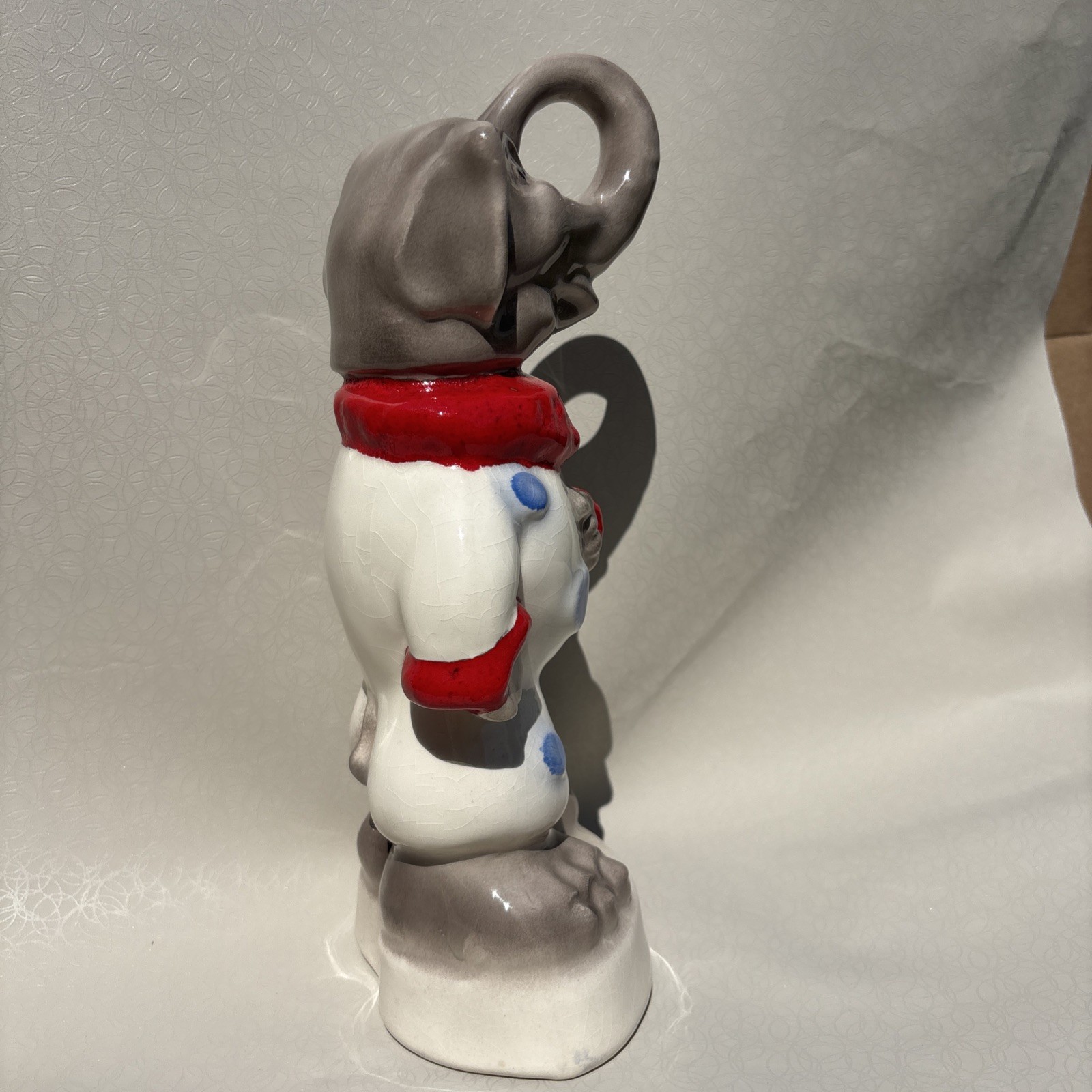 Vintage Ceramic Elephant Clown Figurine – Polka Dot Circus Decor Dated 1986