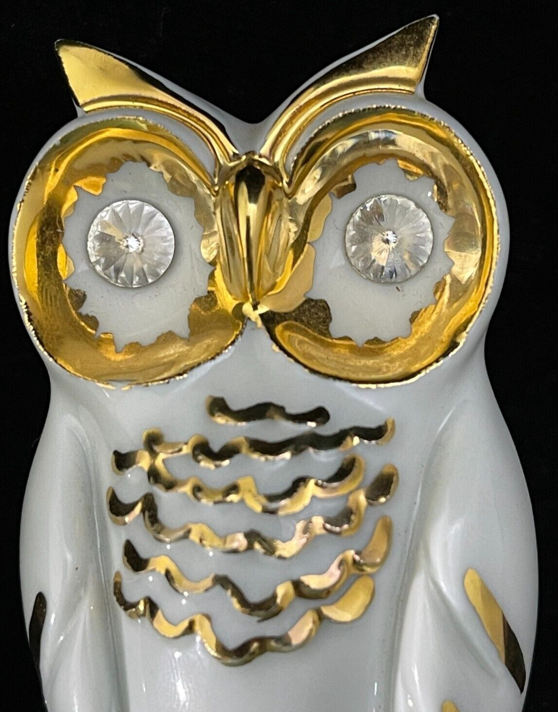 RG Collection Limoges Capodimonte Porcelain Owl with Faceted Crystal Eyes, Italy