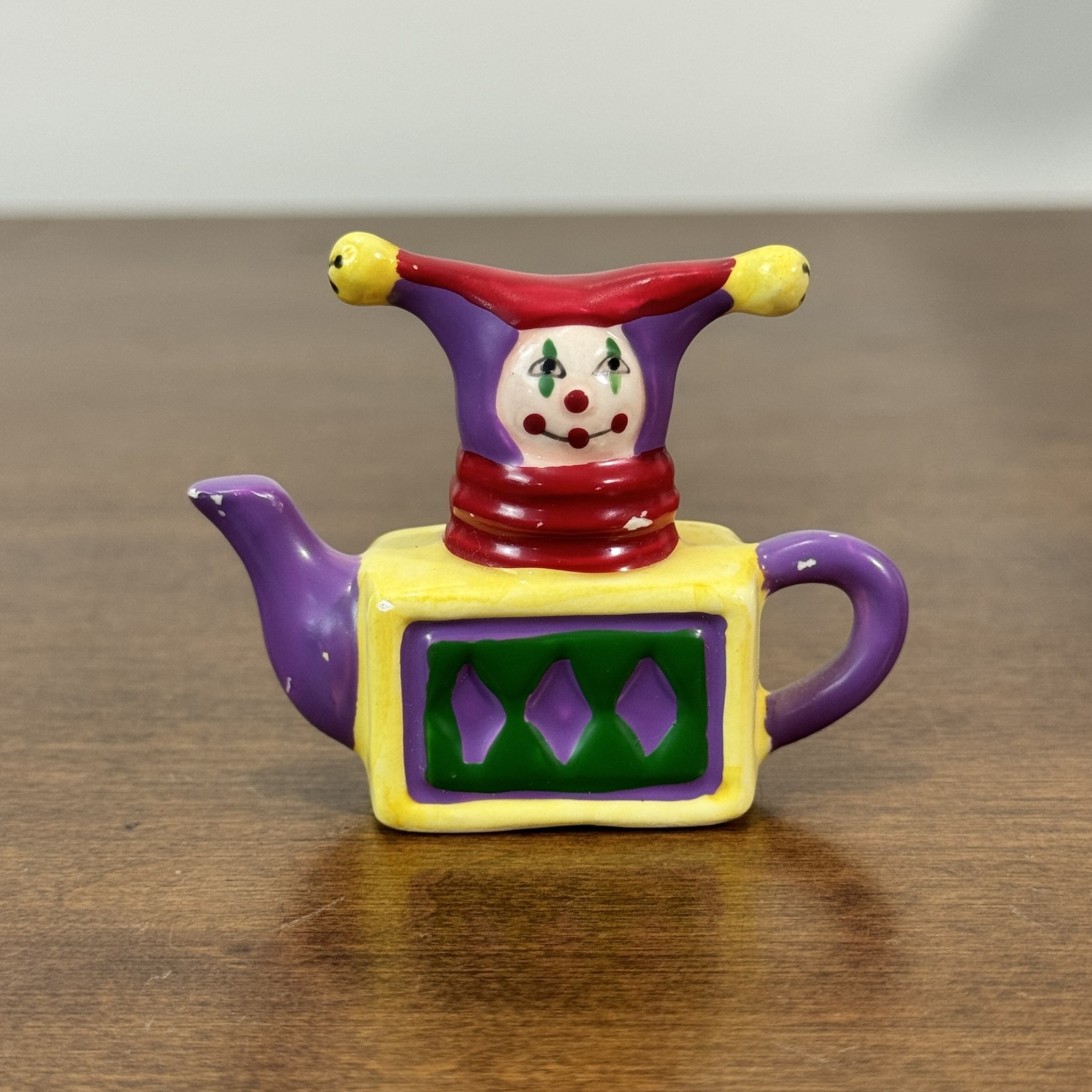 Vintage Jester Clown Teapot Miniature Figurine Red Rose Collection Ceramic