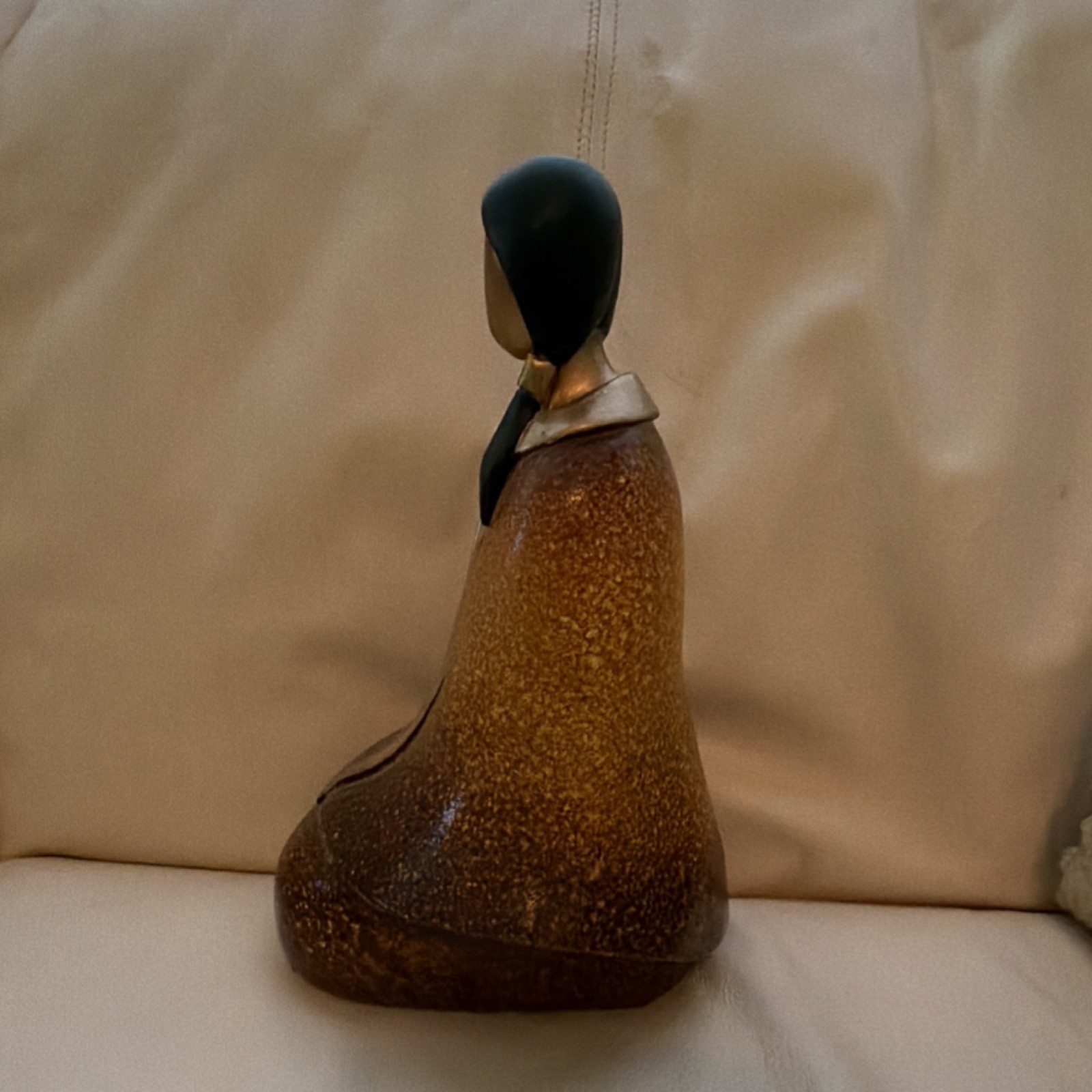 Modern Ceramic Woman Figurine Sculpture, Brown & Black, Matte Gold Finish