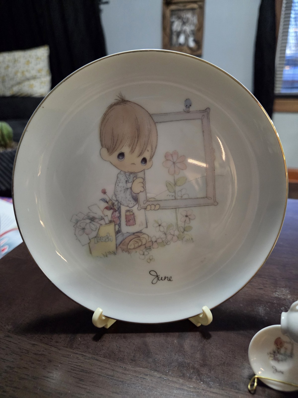 Vtg 1983 Precious Moments JUNE Birthday Set – Plate, Mug, & Mini Cup/Saucer Enes