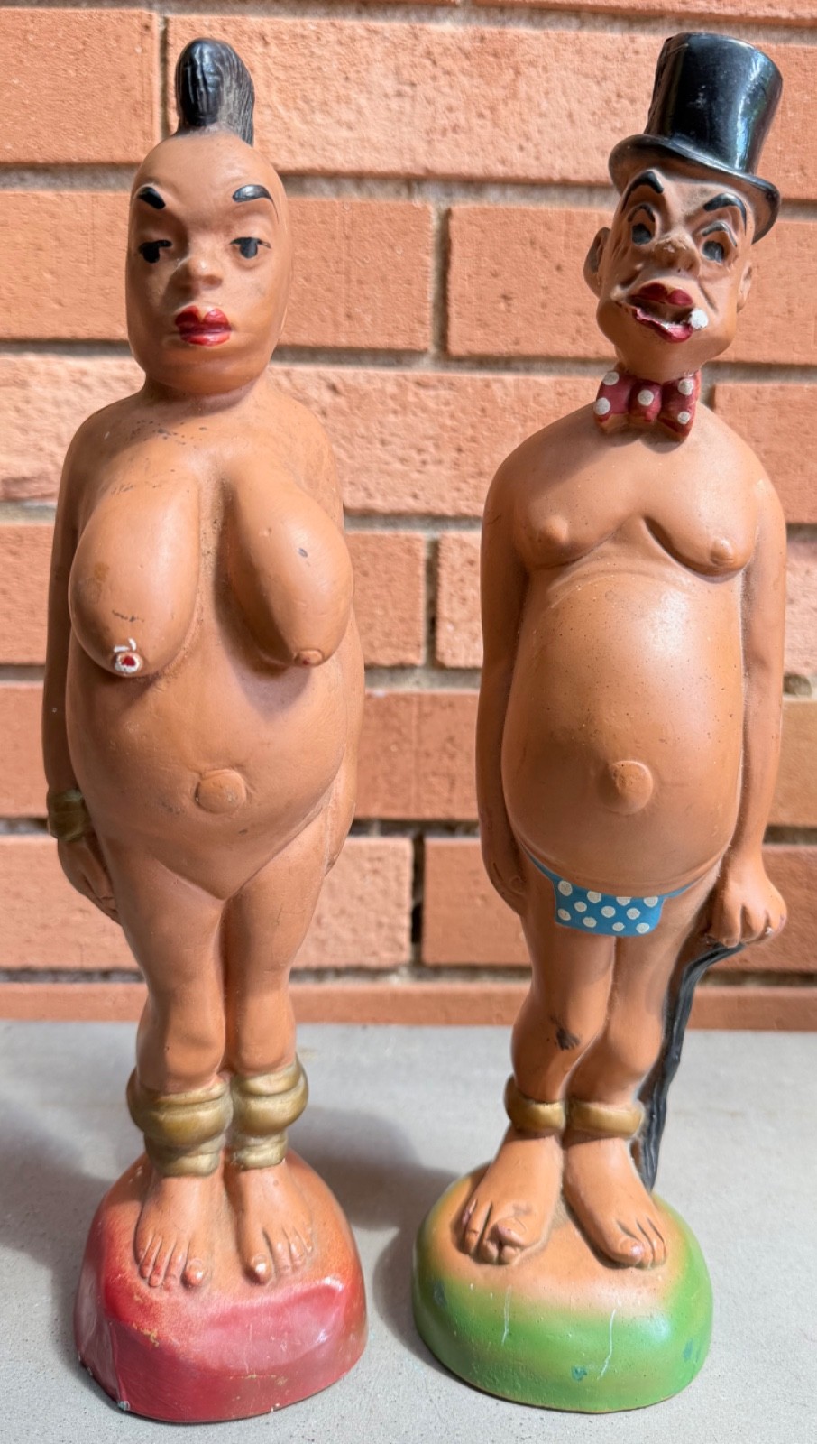 Vintage Carnival Prize Chalkware Figures Male Female Plaster of Paris People