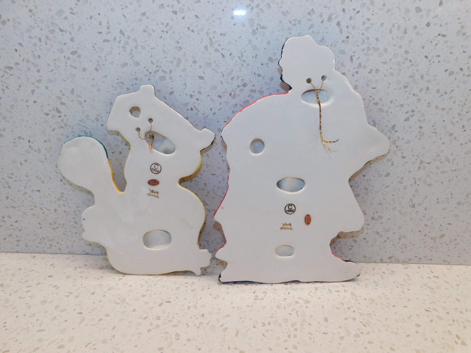 Set of Two Vintage Yona Originals Wall Art Ornament Clowns C1956 Japan