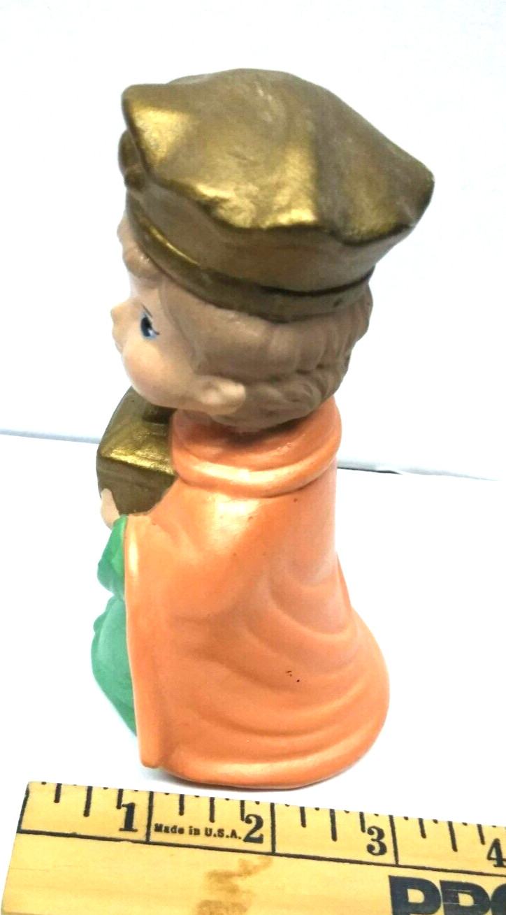 5” Kids Nativity Set Piece Orange Cape Boy King Bearing Gift Ceramic Painted