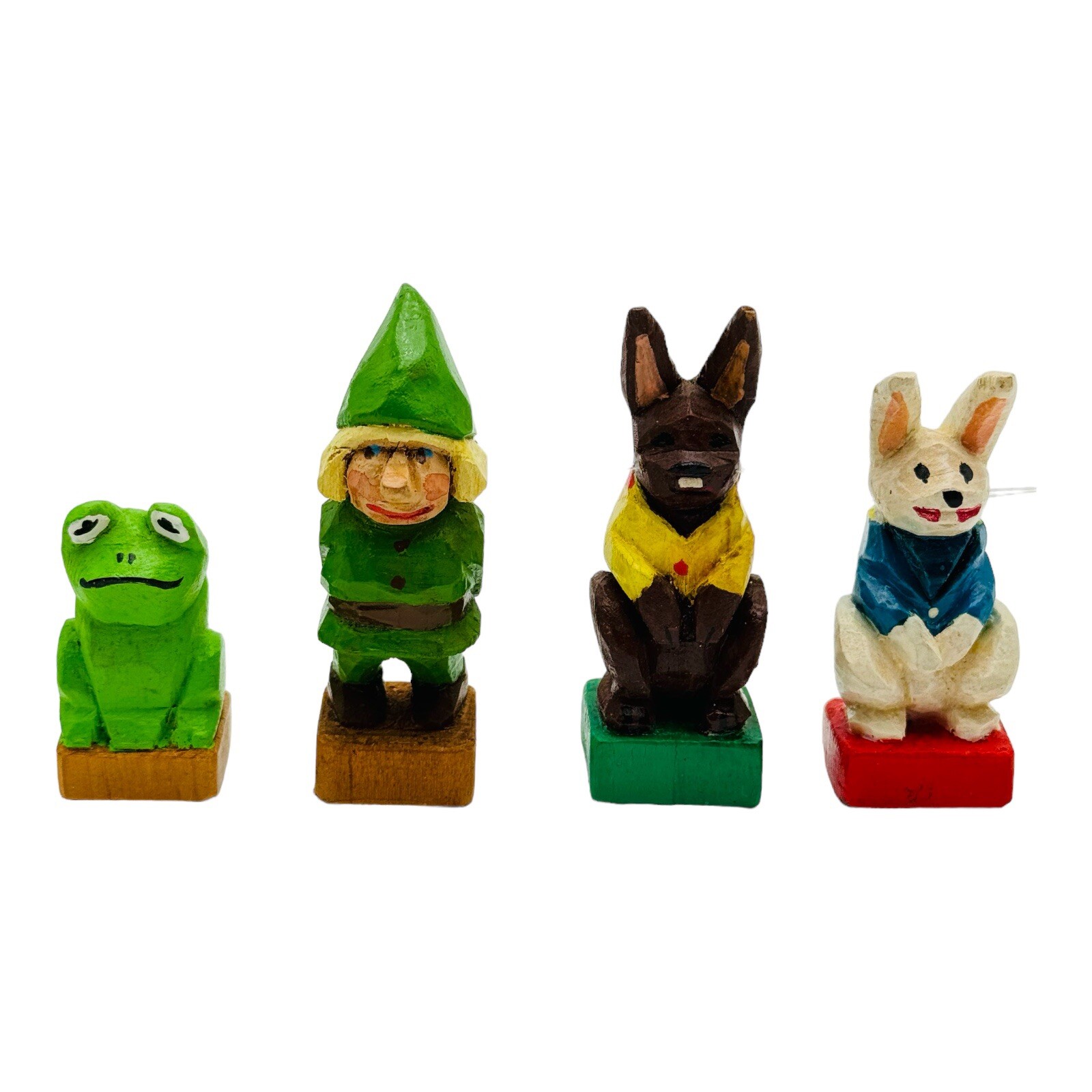 Artisan Miniature Hand Carved Wooden Figurines Rabbit Gnome Frog SIGNED RARE