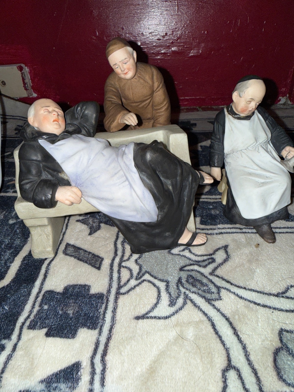 Antique German Bisque Porcelain Monk Friar Figurines 3pc Lot Set Mold 8697 Vtg