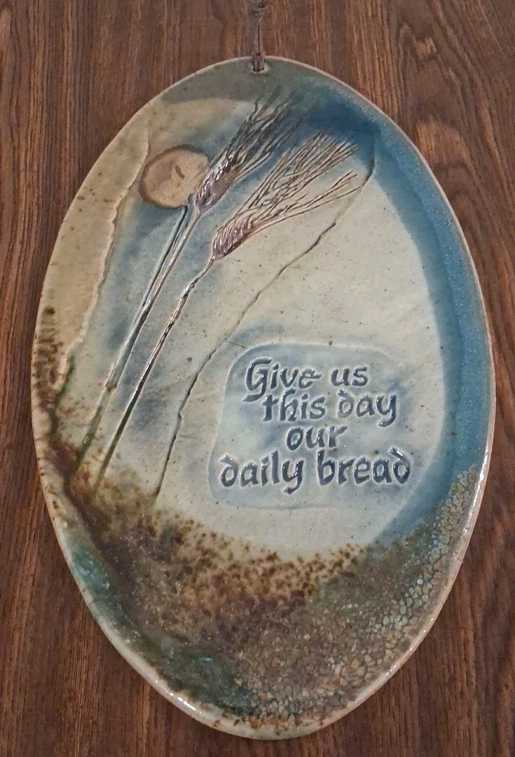 Studio Pottery Religious Christian Wall Art Hanging Signed Give us this Day 14″