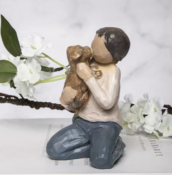 Young Boy & His Dog Figure Statue Pet Memorial Man- Reminiscent Of Willow Tree