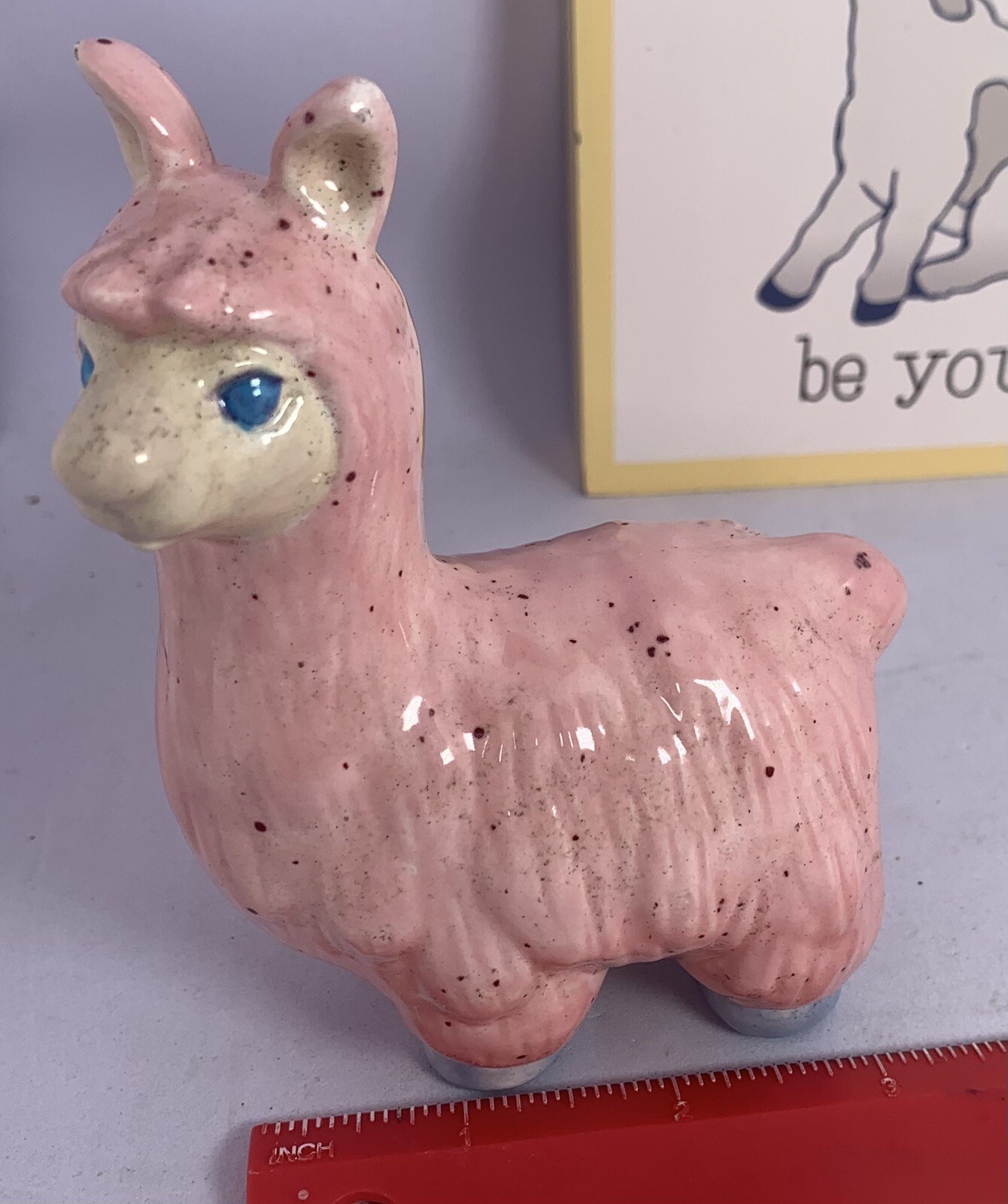 Llama Ceramic Figurine Pink 5 Inches Tall & Llama Plaque 6×6