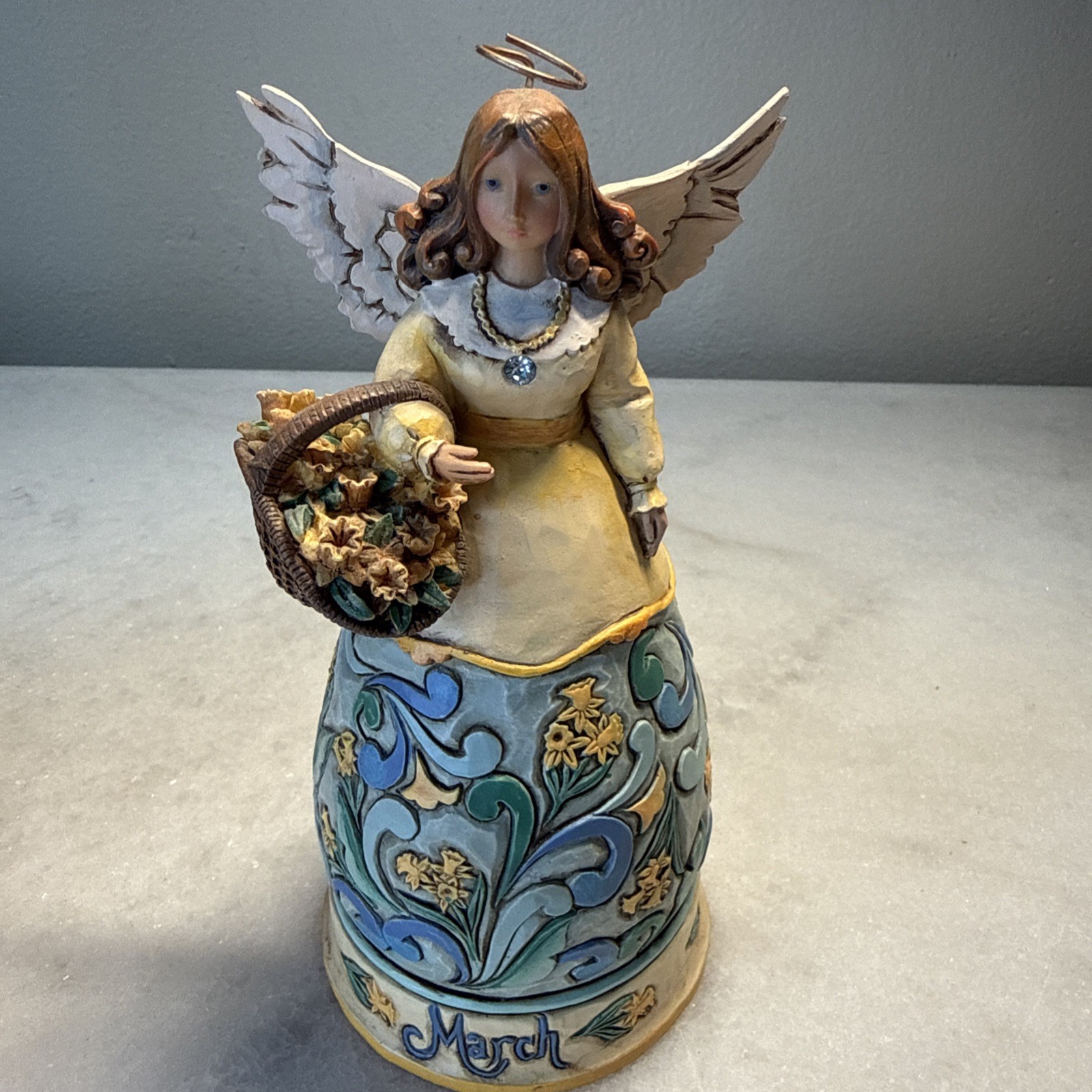 Jim Shore Heartwood Creek March Daffodil Angel 2008 Aquamarine 6.5 Inch 4012552