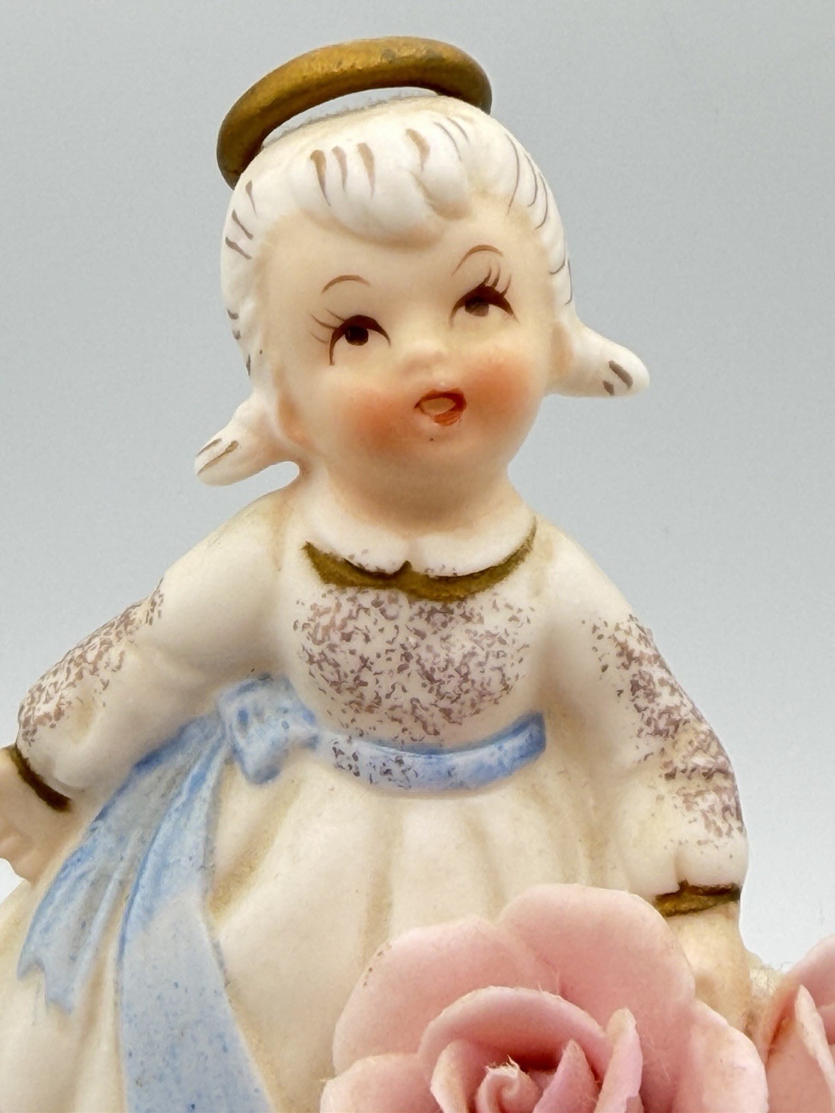 Vintage Lefton June Birthday Angel Figurine 3332 Japan Pink Roses 4”