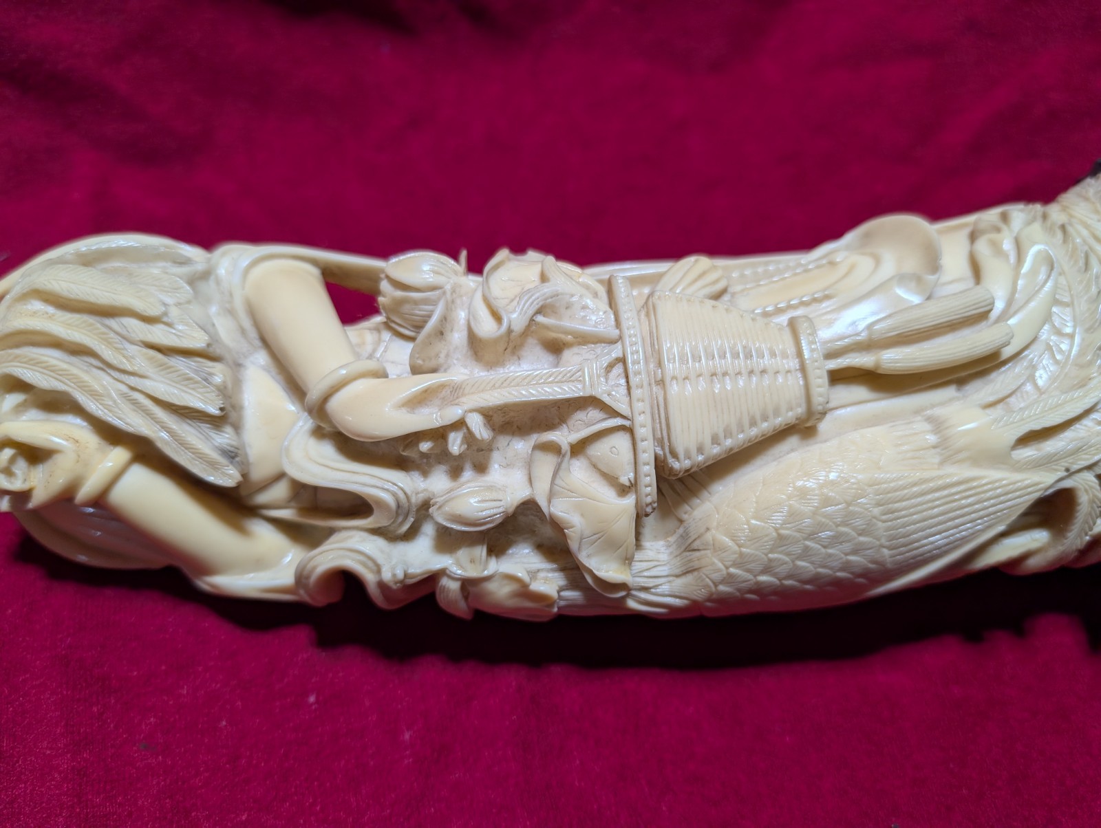 Vintage Resin Asian Woman Ornate Figurine Holding Vase w Flowers. 13.5″ Tall!