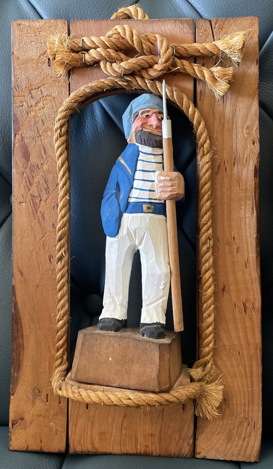Vintage Handcarved Wooden Seamen in Nautical-Themed Frames for Wall Decor