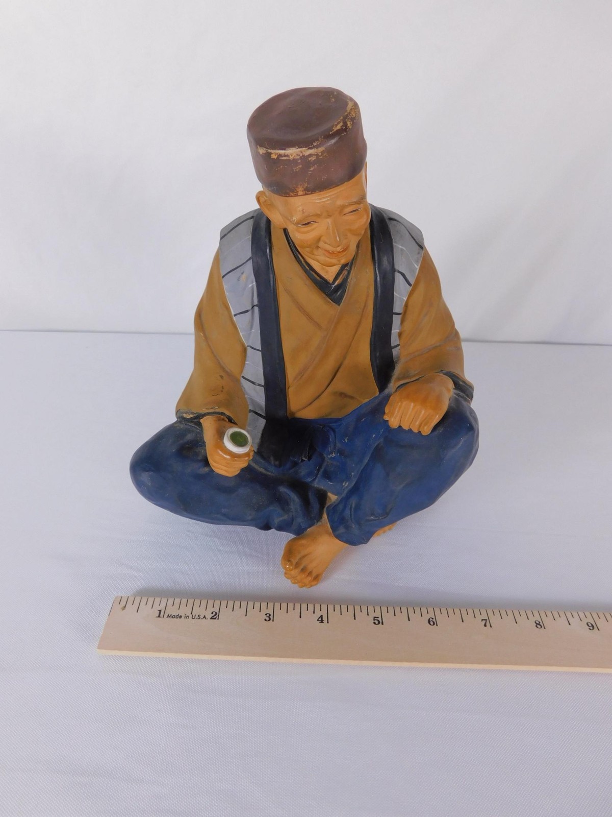 Vtg Seated Man Figurine Ceramic Medium Hand Painted Multicolor Decor Statue