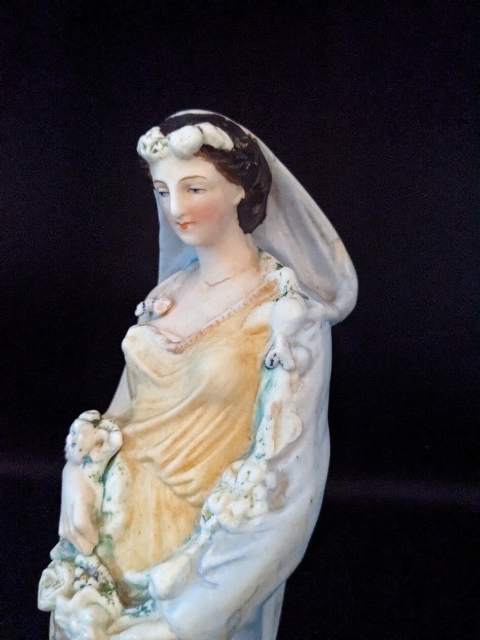 Antique Rare French Limoges Flower Girl Porcelain Polychrome Figurine 10″ Rare