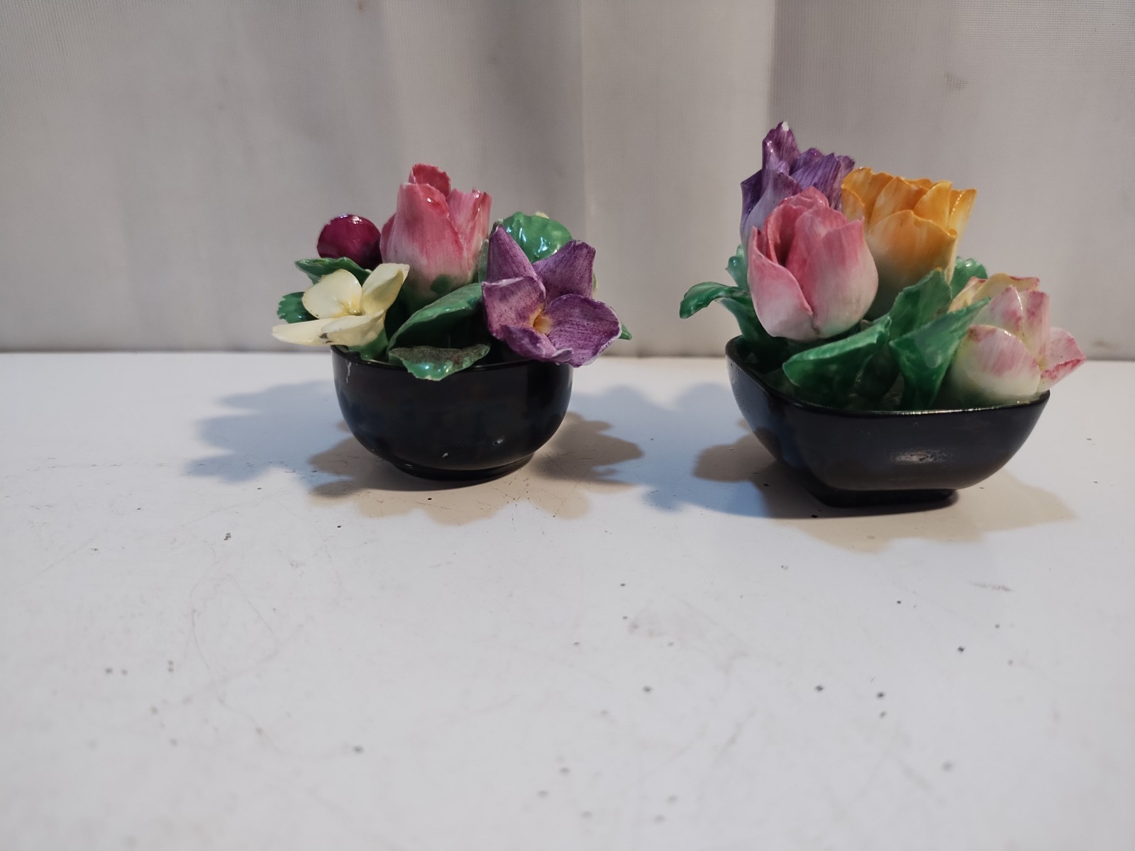 Antique Coalport Bone China Mini Potted Flower Bouquet 1.5”x2” England 2 Pc READ