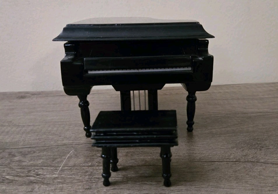 Black Baby Grand Piano Miniature with Bench and