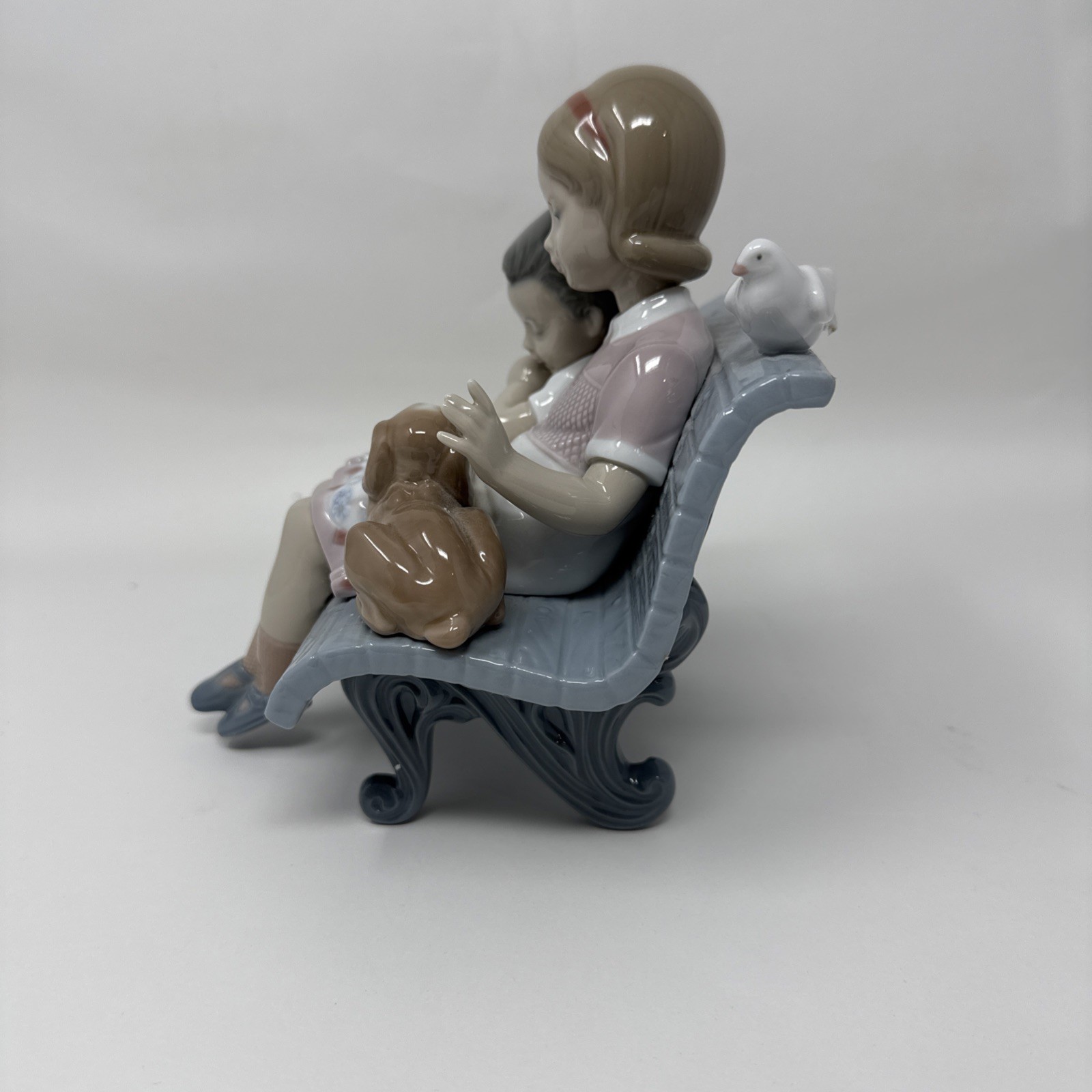 Lladro 6446 Surrounded by Love Figurine 1997 Mint With Box Girl Boy Dog Bird