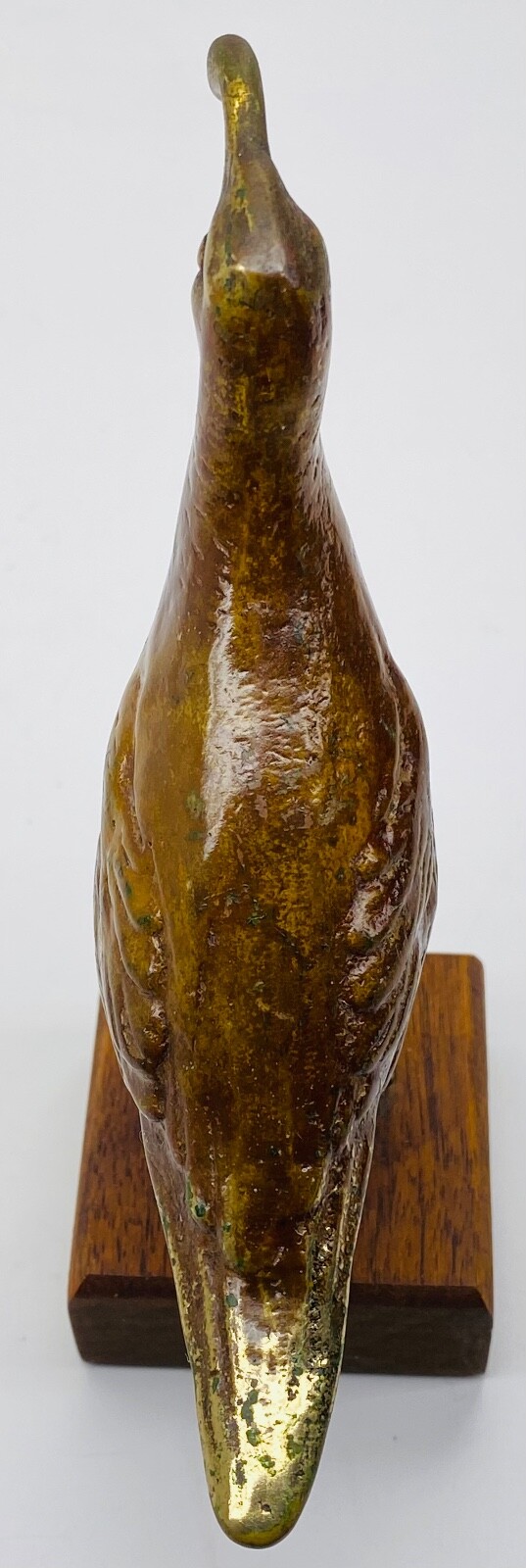 Antique Solid Brass Quail Figurine w/ Wood Base 5” Tall Metal Alloy Bird Statue