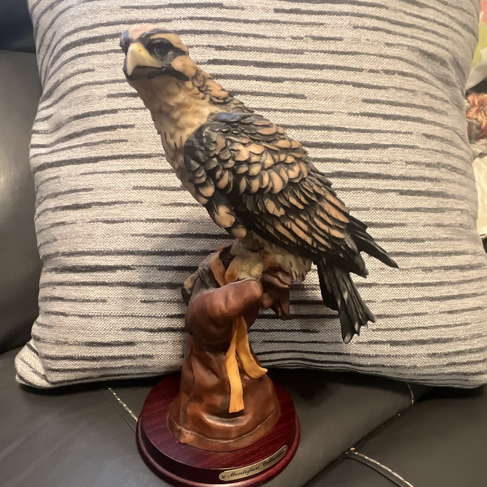 Masterpiece Collection Painted Resin Bird of Prey Figurine on Wood-Base