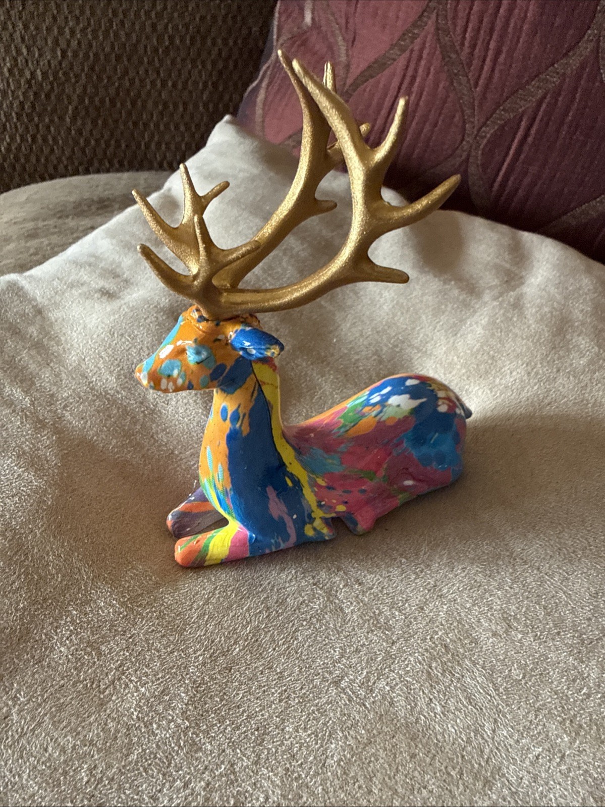 Unique Handpainted Resin Deer Figurines Set Of 2