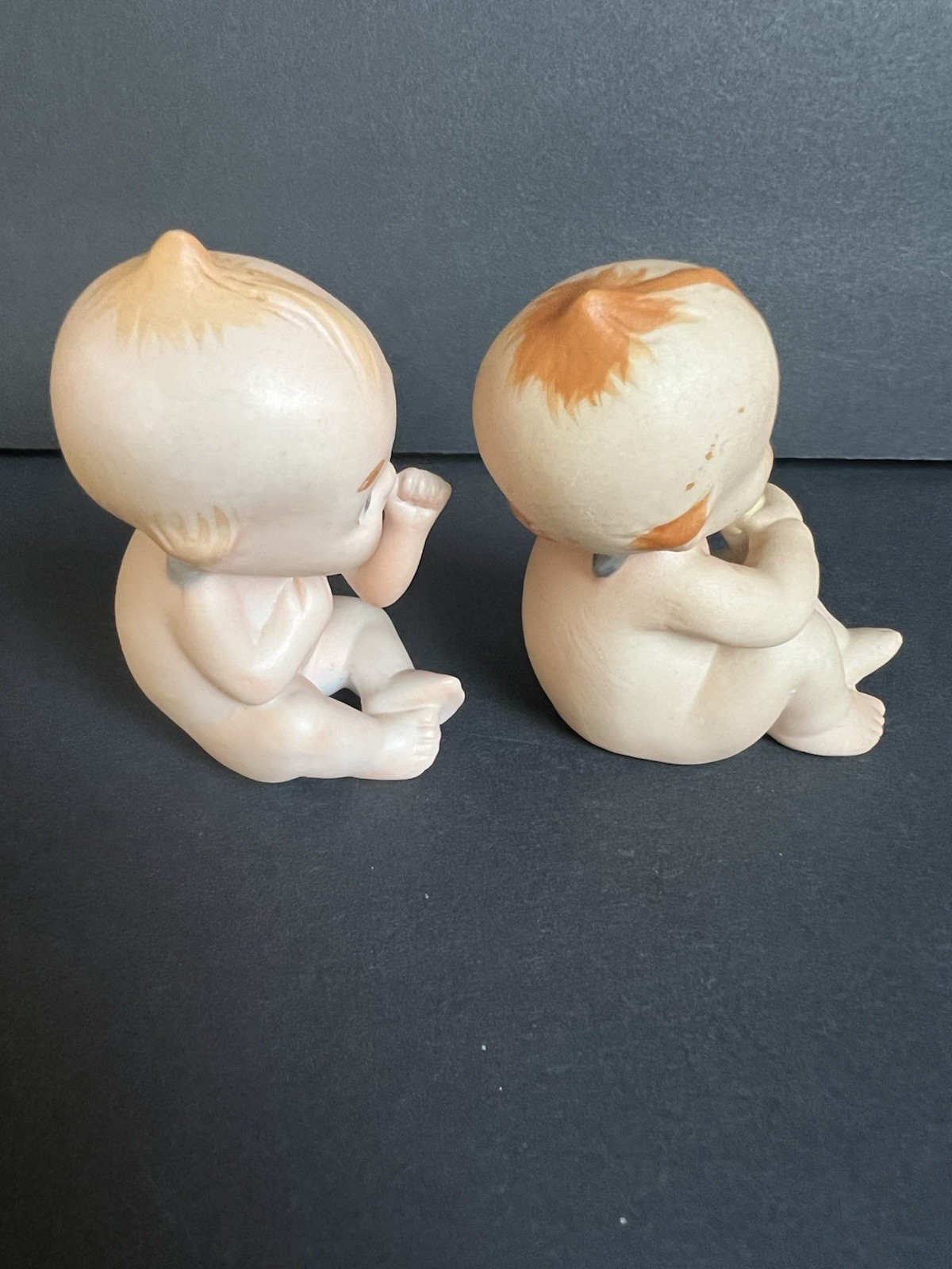 Lefton Kewpies Set of 2 Bisque Piano Baby with Blue Wings Different Poses