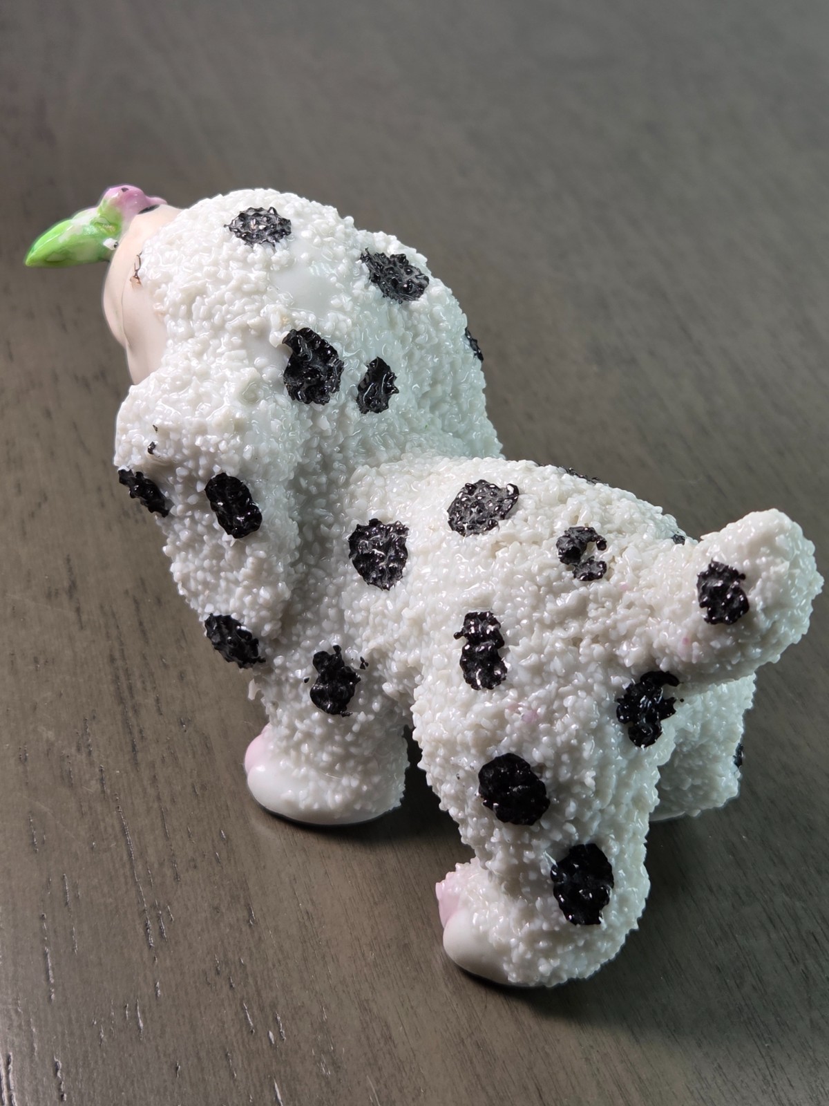 Puppy w/Flower White & Black Sugar Glazed Figurine Approx 3.0H X 4.0L X 1.0W