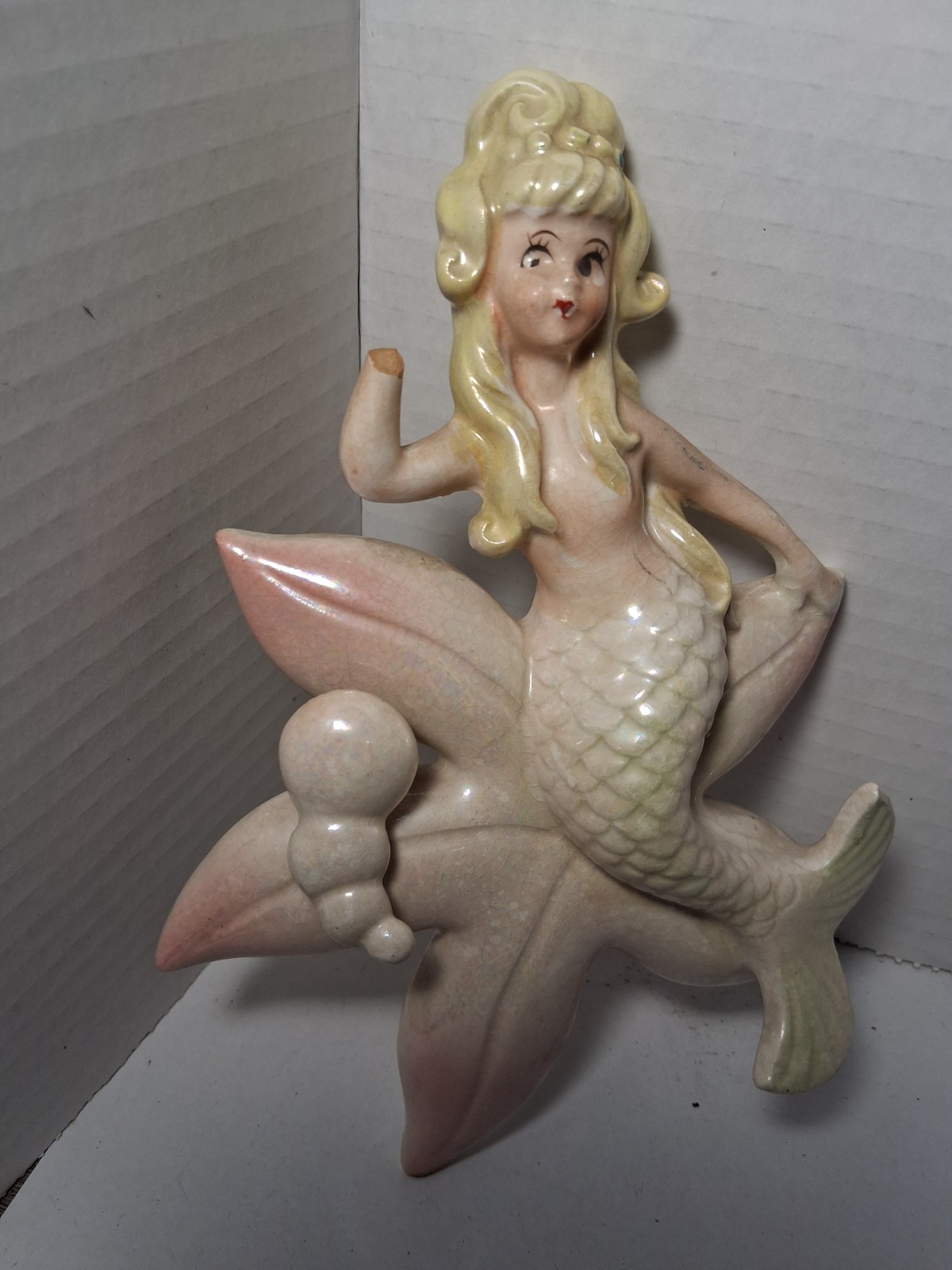 Vintage Lefton Mermaid Girl On Starfish With Bubbles -Arm Broken ~as Is~