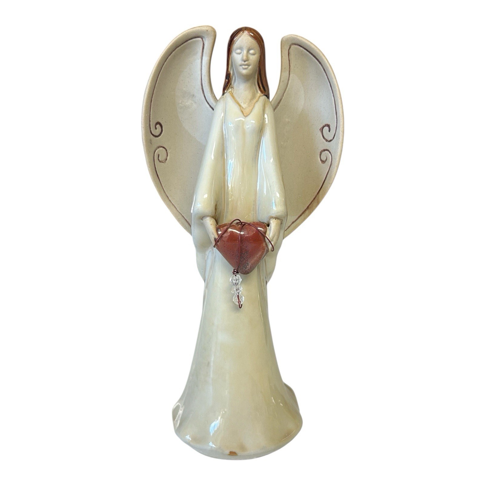 Vintage Heavenly Angel Holding Heart, Beige, 8.5 Inches Tall